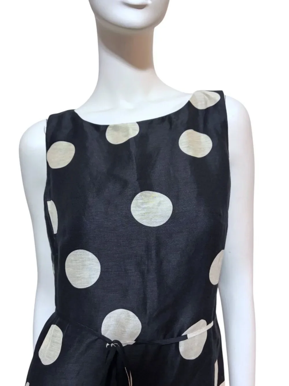 Y2K Talbots Polka Dot Dress 4 Petite Linen Silk Sleeveless Rockabilly Retro - Picture 6 of 8